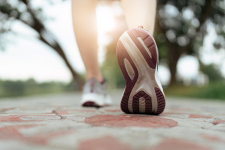Close up shoe of women shoe for jogging or marathon. athlete conceptの写真素材