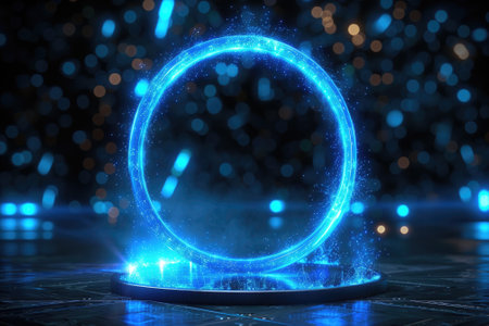 Hologram portal podium. Advertising concept. Generative AIの素材