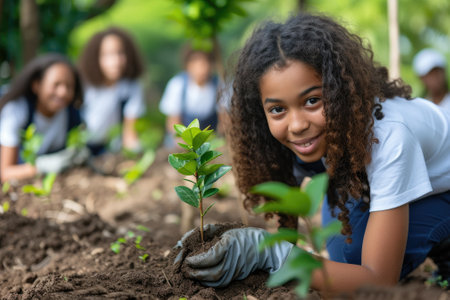 Diverse Volunteer People Planting Tree. Generative AIの素材
