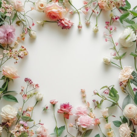 Flowers frame illustration for greeting card and copy space Generative AIの素材