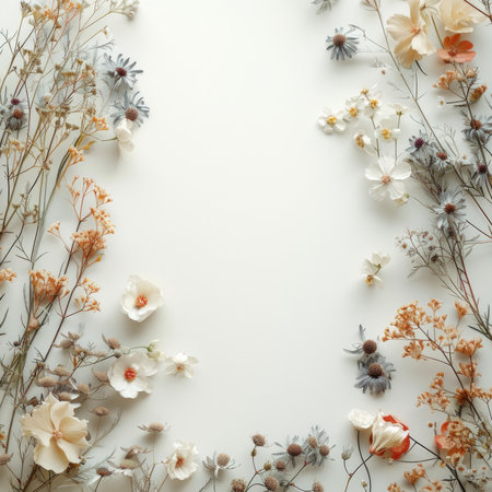 Flowers frame illustration for greeting card and copy space Generative AIの素材