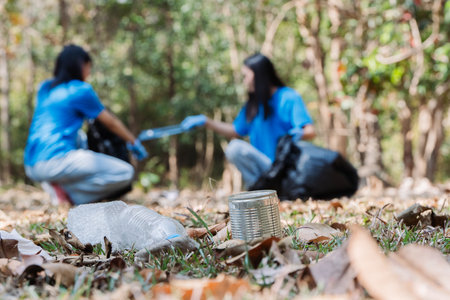 Volunteer team in nature for community service, teamwork and planning with leadership