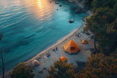 Camping tent, Nature travel concept. generative AIの素材