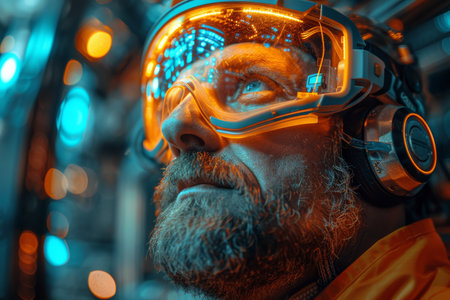 Engineer working on holographic projection 3D model in engine. Generative AIの素材