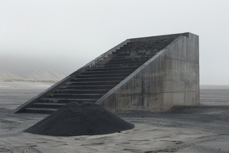 Minimalist Concrete Structure in Moody Landscape. Generative AIの素材