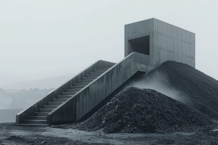 Minimalist Concrete Structure in Moody Landscape. Generative AIの素材