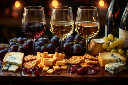 Artisan Cheese and Wine Tasting Selection. Generative AIの素材