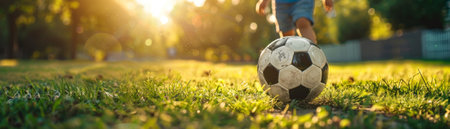 Football on world tournament for banner. champion tournament banner. Generative AIの素材