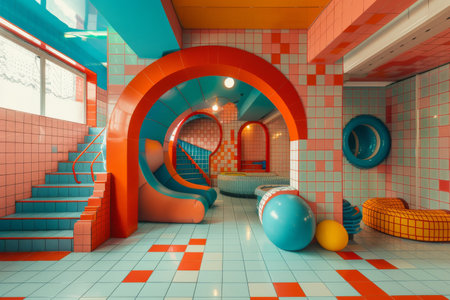 Empty indoor playground and colourful interior. Generative AIの素材
