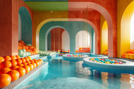 Empty indoor playground and colourful interior. Generative AIの素材