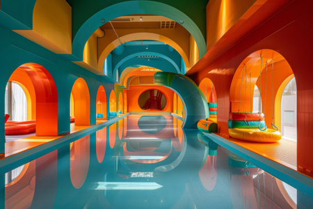 Empty indoor playground and colourful interior. Generative AIの素材