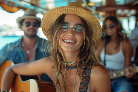 Travel group on the cruise ship at summer season. Generative AIの素材