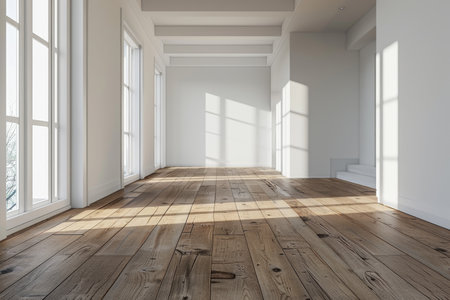Empty room and wooden floor. Empty room for advertising. Generative AIの素材