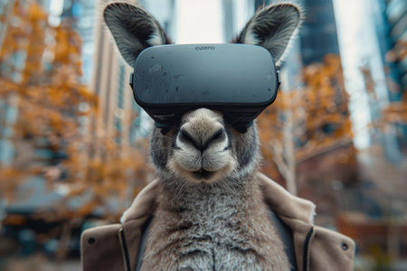 A kangaroo wearing virtual reality gogglesの素材
