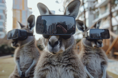 A kangaroo wearing virtual reality gogglesの素材