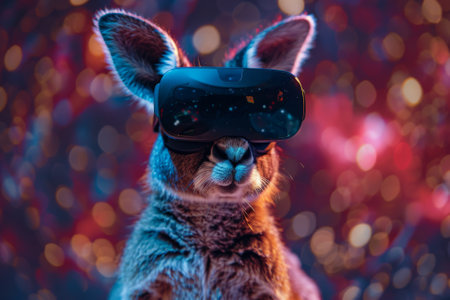 A kangaroo wearing virtual reality gogglesの素材