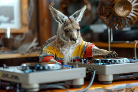 A kangaroo is playing a DJ setの素材