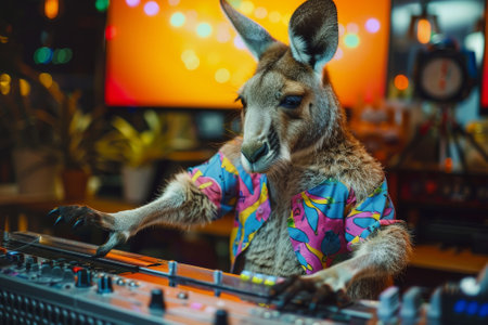 A kangaroo is playing a DJ setの素材