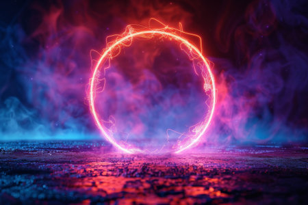 Abstract Circle image of a blue and pink line with many dots. futuristic technology backgroundの素材