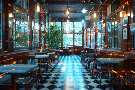 Bistro cafe. Futuristic network technology backgroundの素材