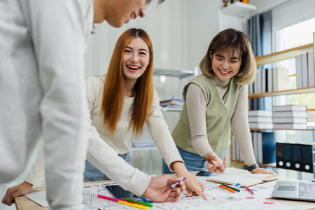 UI designer and UX developer brainstorm idea to design the application interface. Creative digital development agency. UX UI conceptの写真素材