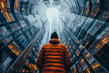 Tourist at a big city with a large building in the backgroundの素材