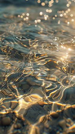 The water is reflecting the suns rays, creating a beautiful and serene sceneの素材