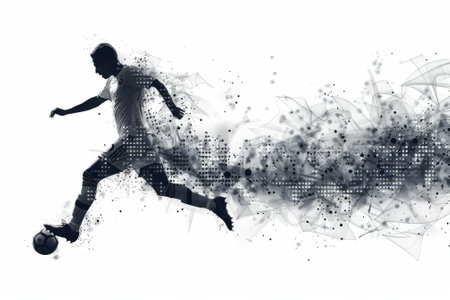 A man is kicking a soccer ball in the airの素材