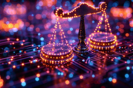 Abstract Futuristic balance scale. lawyer conceptの素材