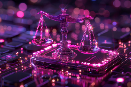 Abstract Futuristic balance scale. lawyer conceptの素材