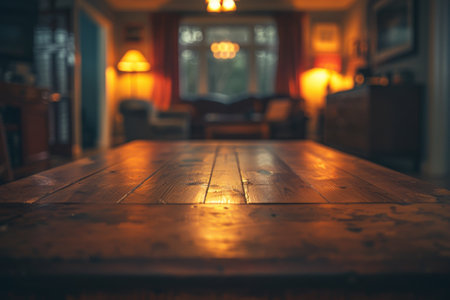 A living room with a wooden table and a few couchesの素材