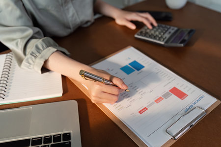 Business woman analysis an strategy planning making a profit of the company