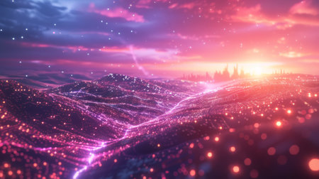 A long, narrow room with pink walls and pink lightsの素材