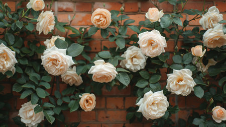 A wall with covered in white flowersの素材