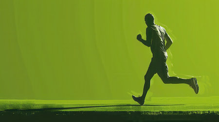 A runner is running in front of a green wallの素材