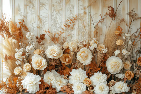 Elegant floral arrangement indoor studio photography soft lighting close-up beauty of natureの素材