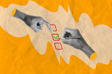 Creative Abstract Collage with Hands and Checkboxes on Vibrant Background for Modern Design Concepts