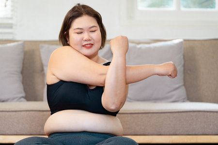 Wellness through stretching, fitness, and body positivity practicesの写真素材