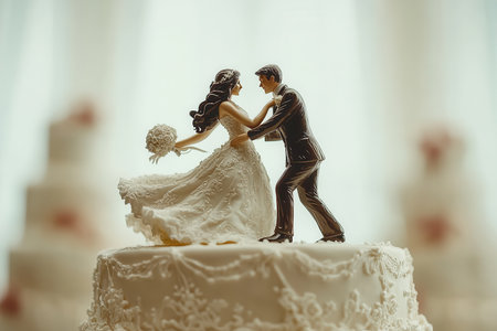 Wedding cake topper dance reception hall decoration festive atmosphere close-up love celebrationの素材