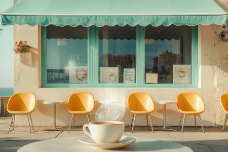 Savoring coffee by the seaside lifestyle photography ocean view relaxation inspirationの素材