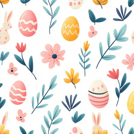 Spring garden decor for easter colorful floral patterns in a festive digital illustrationの素材