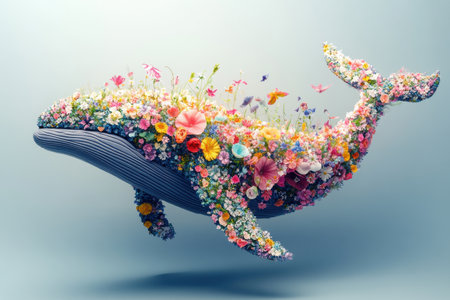Whale in bloom a vibrant surreal underwater wonderland in artistic perspectiveの素材