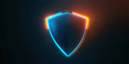 Cybersecurity concept dynamic neon shield animation in modern digital graphicsの素材
