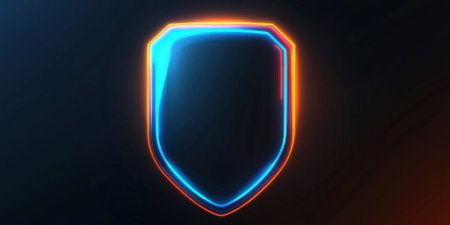 Dynamic neon shield design digital art abstract background futuristic conceptの素材
