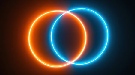 Dynamic overlap of blue and orange circles in abstract digital art vibrant background visual conceptの素材