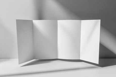 Creative blank tri-fold brochure design minimalist studio graphic concept natural light clean lookの素材