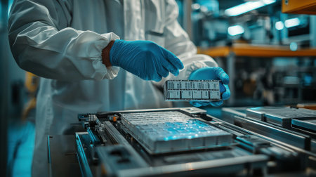 Manufacturing process industrial facility technology scene clean room close-up precision engineeringの素材