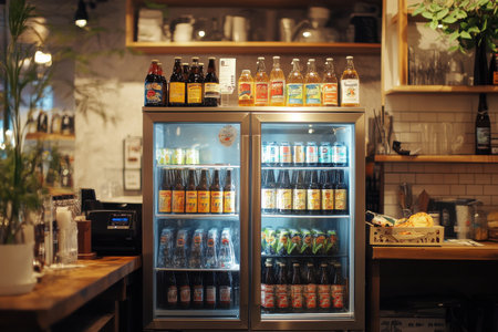 Cozy indoor setting inviting beverage selection display for a refreshing experienceの素材