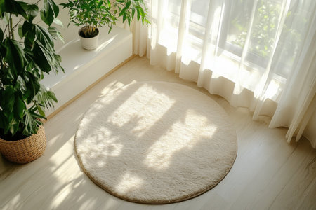 Sunlit indoor space cozy room interior design modern home top view tranquilityの素材