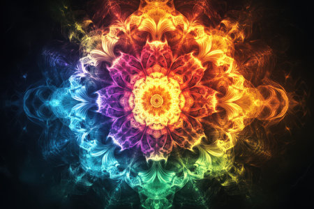 Vibrant fractal flower design digital art abstract colorful symmetricalの素材